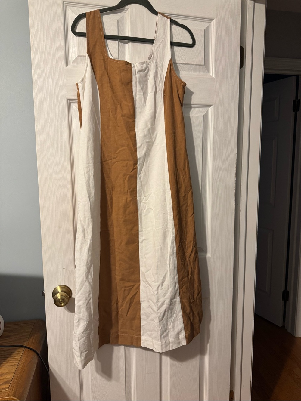 Sleeveless Vertical Stripe Midi Dress in Brown and White